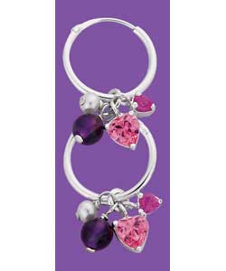 Sterling Silver Ladies Charm Hoop Earrings