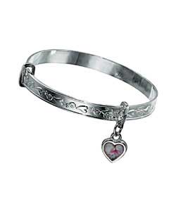 Sterling Silver Lisa Jane; Expander Heart Charm Bangle