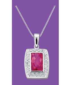 Sterling Silver Pink and White Oblong Pendant