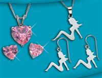 Sterling Silver Pink CZ Heart Set