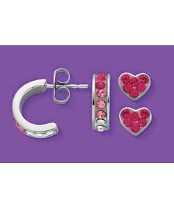 Sterling Silver Set of 2 Pink Crystal Earrings