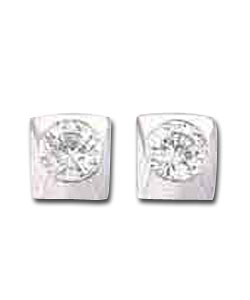 Sterling Silver Square Cubic Zirconia Studs