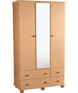 Unbranded Stirling 3 Door 4 Drawer Mirrored Wardrobe -