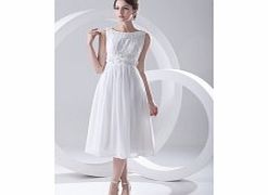 Unbranded Stretch satin Chiffon Tea-length Bateau White