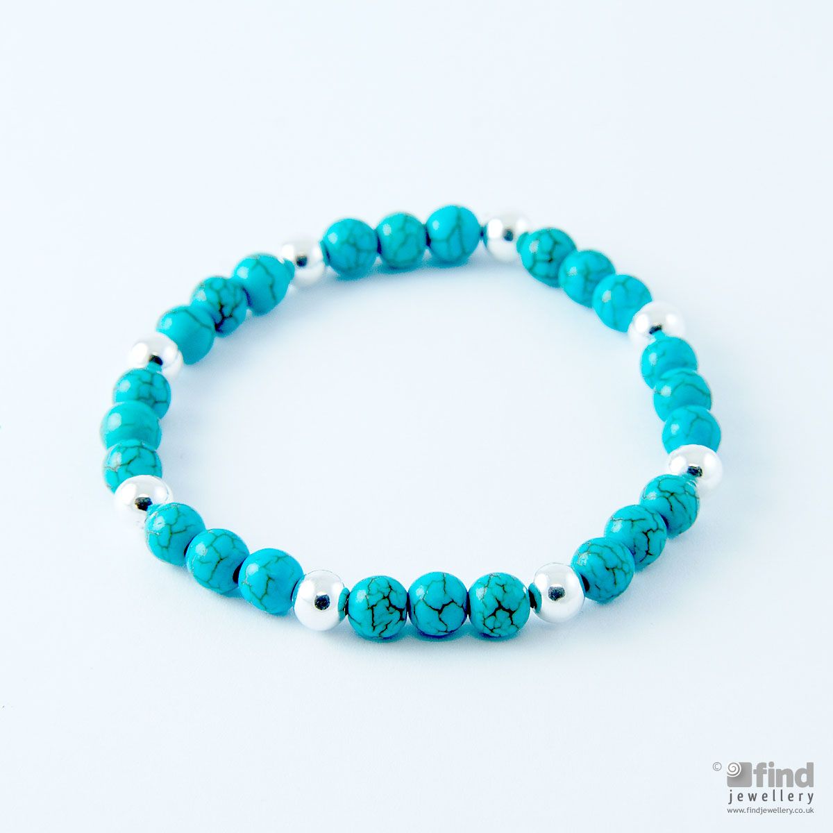 Unbranded Stretchy Imitation Turquoise and Sterling Silver