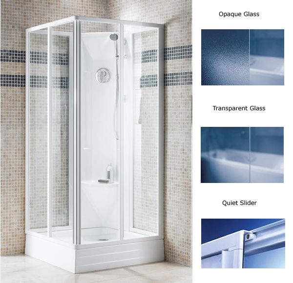 Unbranded Supernova Square Shower Cubicle Snow White (ASBRV2-80) Transparent