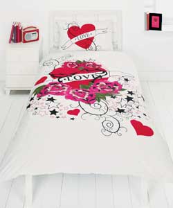 Unbranded Tattoo Heart Duvet Set Single Bed