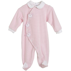 Teddy Stripe Velour Sleepsuit, Pink, 6-9 Months