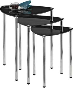 Unbranded Triangular Nest of Tables - Black Glass