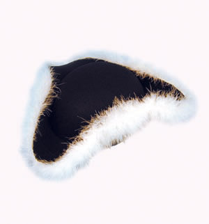 Tricorn hat, black with marabou trim