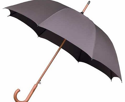 Strong fibreglass frame. automatic umbrella with traditional wooden shaft and crook handle. Canopy width approximately 94cm (37`) and overall length 89cm (35`). Keep away from fire.