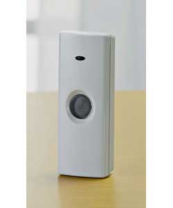 Wire free plug in door chime. 100m range. Rechargable base. Volume control. Weatherproof bell push. 