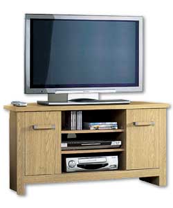 Oak effect. 2 doors. 4 internal shelves. Chrome effect handles. Internal dimensions for centre
