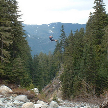 Enjoy stunning aerial vistas over Fitzsimmons Creek as you glide along steel zip cables up to two hu