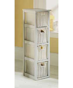 White Rattan and Wood 4 Drawer Storage Unit