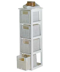 Unbranded White Rattan Effect 4 Drawer Storage Unit