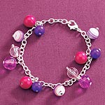 Womens Multi Bead Cluster Bracelet Silver Plated