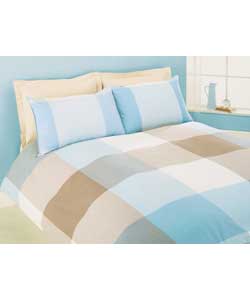 Woven Check Double Duvet Cover Set - Blue/Brown