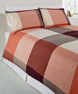 Woven Check Double Duvet Cover Set - Terracotta