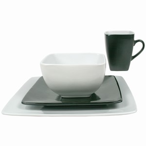 Yo Square Black and White 16pc Dinner Set