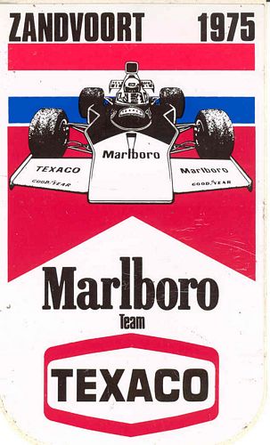 Zandvoort 1975 Marlboro Texaco Event Sticker (8cm x 14cm)