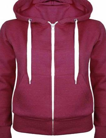 Up Town New Womens Ladies Plain Hoody Girls Zip Lace Top Hoodies Jacket Sweatshirt Top : Color - Wine : Size - 14