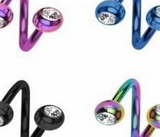 Urban Male Pack of 4 Titanium Anodised Body Piercing Spirals With Gem Balls 1.6mm