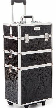 Classic Black Crocodile Professional Aluminium Beauty Makeup Cosmetic Trolley Case