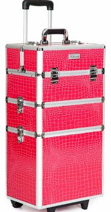 Classic Pink Crocodile Professional Aluminium Beauty Makeup Cosmetic Trolley Case