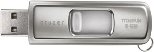 2.0 Flash / Key Drive - 8GB - Sandisk Cruzer Titanium U3   Readyboost Enabled