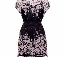 Navy floral print tie-waist dress