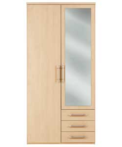 2 Door 3 Drawer Mirrored Robe - Maple