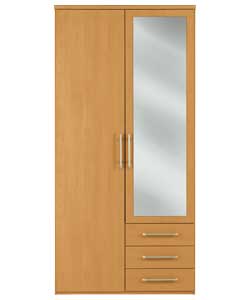 2 Door 3 Drawer Mirrored Robe - Pine