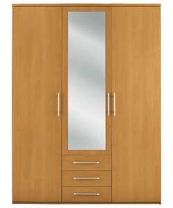 3 Door 3 Drawer Mirrored Robe - Pine