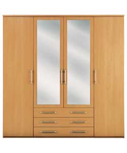 Vancouver 4 Door 3 Drawer Mirrored Wardrobe - Pine