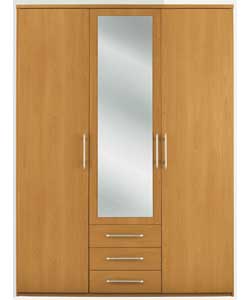 Vancouver Mirrored 3 Door 3 Drawer Wardrobe - Pine