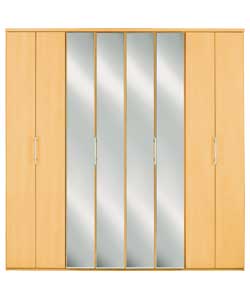 Mirrored 4 Bi-Fold Door Robe - Beech