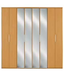 Mirrored 4 Bi-Fold Door Robe - Pine