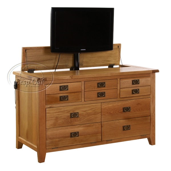 Plasma Oak 7 Drawer Chest with TV Lift