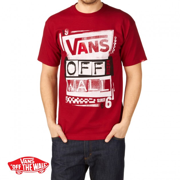 Mens Vans Stenciled T-Shirt - Cardinal/White