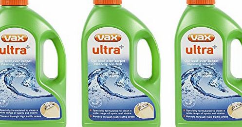 Vax  1.5L BOTTLE PACK OF 3 ULTRA CARPET HOUSEHOLD CLEANER STAINS ODOUR REMOVER