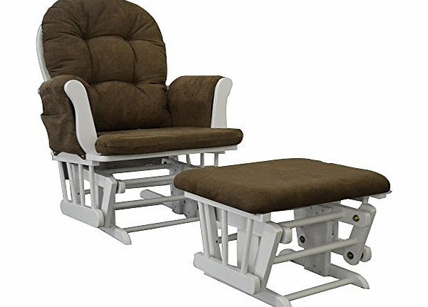 Veelar White Glider Rocking Nursing Maternity Breastfeeding Chair With Footstool (Brown Fabric)