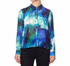 VERO MODA Blue and green long-sleeved sheer blouse