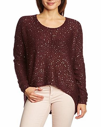 Vero Moda Womens ZAHRA MACRO LS BLOUSE Plain Crew Neck Long Sleeve Blouse Blouse, Red (Winetasting/Gold Sequins), Size 12 (Manufacturer Size: Large)