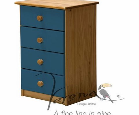 Verona Designs 4 Drawer Bedside Table With Blue Details