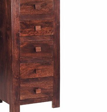 VERTY FURNITURE DARK MANGO HARD WOOD TALL CHEST OF 5 DRAWERS INDIAN FURNITURE