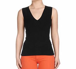 Black V-neck shell woven top