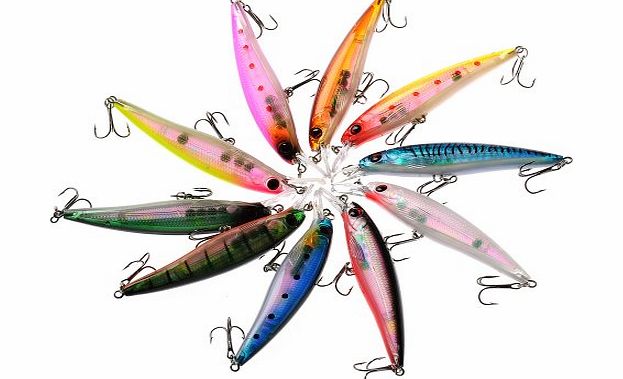 VicTsing Lot 10PCS Fishing Bait Sea Fishing Lures Set Laser Lures Fishing Set Kits for Bass Minnow CrankBaits with Spangle Triple Hook 11cm 4.33`` 13.4g