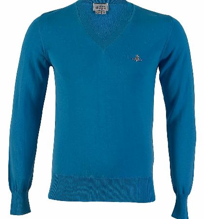 Vivienne Westwood V-Neck Chest Orb Jumper Aqua