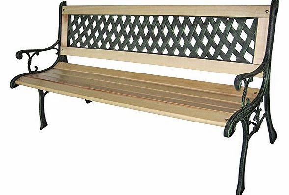 Vivo 3 Seater Lattice Outdoor Wooden Garden Park Bench Chair Seat with Cast Iron Legs